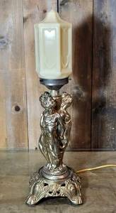 Antique Art Deco Three Nymphs/Ladies/Flapper Lamp Solid Brass 5 Side Globe 22" - Picture 1 of 18