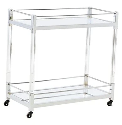  Carro de barra Chaseton Glam con 2 estantes, acabado plateado transparente y plateado Foto 1 de 4