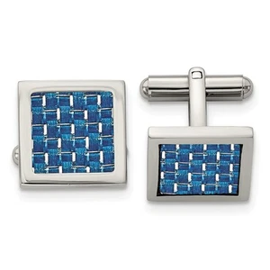 Stainless Steel & Blue Carbon Fiber Square Cuff Links, 16mm (5/8 Inch) - Picture 1 of 4