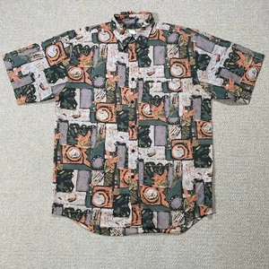 VINTAGE Pattern Shirt Mens Medium Geometric Abstract Art 90s Block Print - Picture 1 of 9