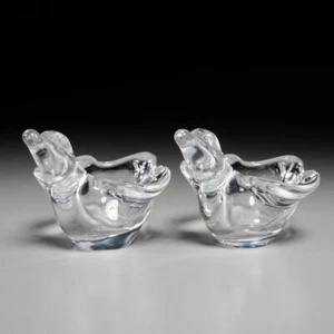 Vannes Art France Crystal Glass Bird Pipe Rest Candle Holder Trinket Dish Pair - Picture 1 of 5