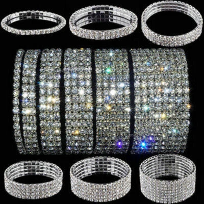 Glitzerkristall-Strass-Stretcharmband Armband Armband Hochzeit Braut Gi В ; - Bild 1 von 4
