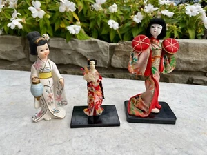 Menge 3 Vintage japanische Geisha Puppen 6" - 7" & 4,5" groß - Bild 1 von 12