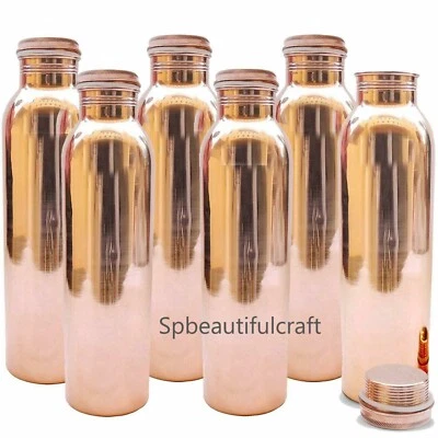 Reinkupfer Trinkflasche Glatt Trinkaufbewahrung Ayurveda Flaschen 1000ML 6er Set - Bild 1 von 4