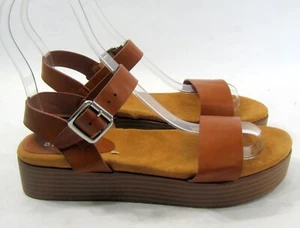 Bamboo BROWN 1.5"High PLATFORM Heel PEEP toe Ankle Straps Shoes WOMEN Size 6 - Picture 1 of 4