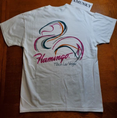 Camisa Flamenca Vintage Talla Grande Blanca Años 90 Rosa Hilton Las Vegas Palmeras Foto 1 de 4