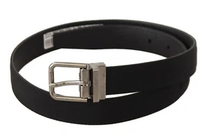 DOLCE & GABBANA Belt Black Canvas Leather Silver Tone Metal Buckle 70cm / 28in - Picture 1 of 5