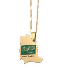 Saudi Arabia Country Flag Map Stainless Steel Charm Pendant 60cm Chain Necklace