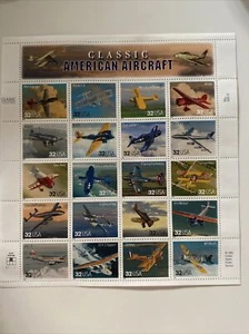 USPS Classic American Aircraft Classic 1996 colección 32c estampillas hoja X20 - Imagen 1 de 3