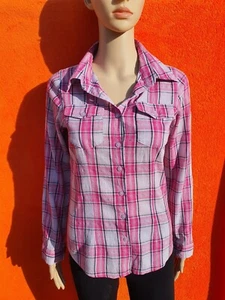 Damen Mädchen Bluse Sommer Gr. 34 Neu Pink Glitzer Hemdtasche Kariert ( 1313 ) - Picture 1 of 5