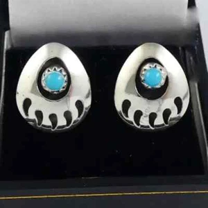 Vintage Pair Of Silver & Turquoise Stud Women's Earrings 1.7 Cm Perfect Gift - Picture 1 of 4