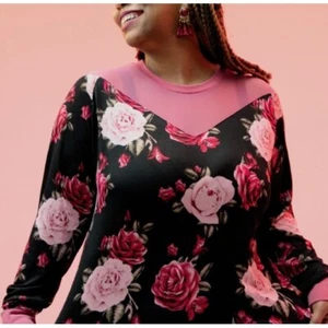 LuLaRoe Lizzy Floral Feminine Print Top Long Sleeve Pink Black XL NWT - Picture 1 of 9