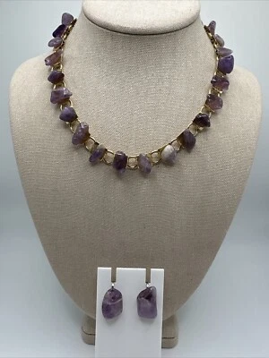 Conjunto de collar y pendientes de gemas de rosa del desierto color oro amatista genuina cruda Foto 1 de 4