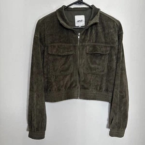 Aerie Green Ribbed Cord Zip Up Damen Cropped Jacke Größe Medium - Bild 1 von 9