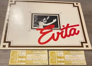 Programa de recuerdos de teatro Evita @ Broadway y 2 talones de boletos 10/08/82 - Imagen 1 de 2