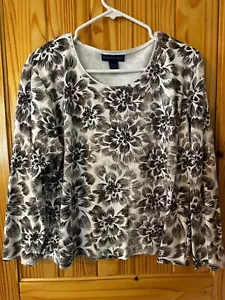 Top donna Karen Scott marrone maglia floreale manica lunga taglia XL - Foto 1 di 2