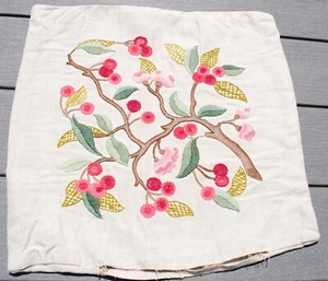 Vtg Jacobean Cherry Tree on Linen Finished Crewel Embroidery Pillow Frame - Picture 1 of 4