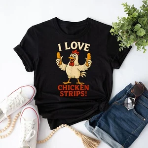 I Love Chicken Strips Funny Chicken Fast Food Lover Kids Adults T-Shirt - Picture 1 of 7