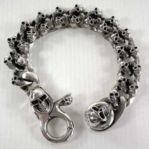 Excellent Classic Men's Skull Fantastic Bracelet IN Solid 935 Argentium Silver - Picture 1 of 4