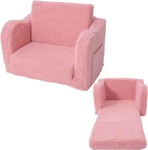 Kids Sofa Couch Fold Out 2 in 1 Convertible Lounger Comfy Soft Chair Pink - Picture 1 of 12
