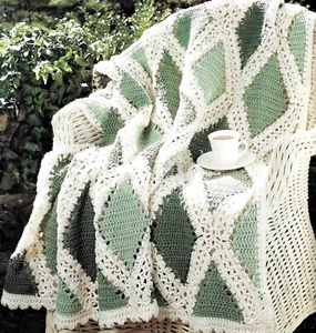 Afghan crochet pattern copy Blanket Rug Throw 10 ply diamond pattern - Picture 1 of 3