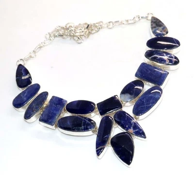 Collar enchapado en plata 925 de sodalita con racimo grande 16" increíble regalo GW Foto 1 de 3