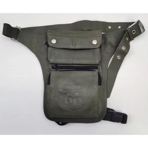 Bolsa pierna piel 100 % Route 66 verde hebilla metálica - Imagen 1 de 2