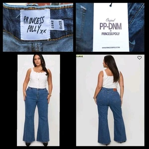 New 16 CURVE Princess Polly blue denim jean Lucille High Rise Flare - Picture 1 of 15