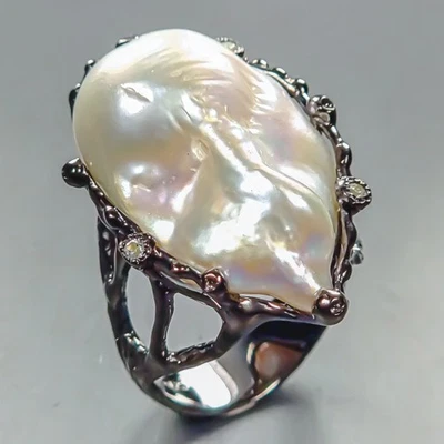 Unique jewelry Natural Baroque Pearl Ring 925 Sterling Silver Size 8 /R444426 - Image 1 of 4