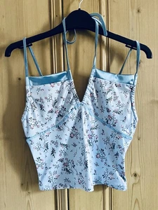 Lovely Pale Blue Floral Strappy Feminine Halter Top - Size Small - Picture 1 of 5