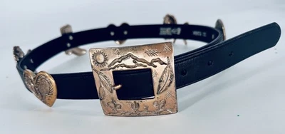 Bota Justin Belt 1990 vintage cuero negro metal corazón caballo insignia talla 32 Foto 1 de 4