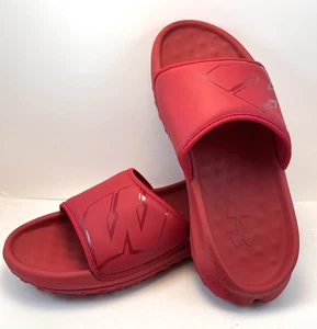 Under Armour UA Slides Collegiate Athletic University of Wisconsin Red W Shoes - Picture 1 of 11
