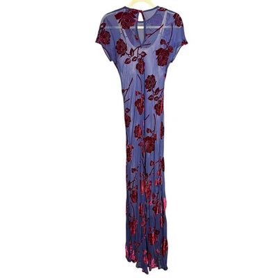 Vestido maxi vintage Y2K Chetta B noite burnout veludo floral com chinelo - 12 - Imagem 1 de 4