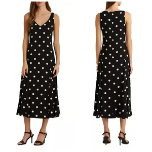 Nuevo sin etiquetas Vestido Midi Lauren Ralph Lauren Etiqueta Negra Lunares Talla 10 Estampado Clásico - Imagen 1 de 13