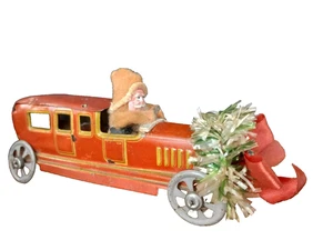 Antiguo coche de hojalata con adorno de Navidad de Papá Noel de algodón - Imagen 1 de 11