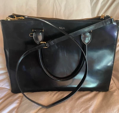 Bolso de Hombro Lauren Ralph Lauren Negro Charol Negocios Doble Cremallera Foto 1 de 4
