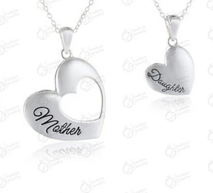Personalized Hand stamped Mother Daughter Pendant Necklace Set Day USA Valentine - Picture 1 of 1