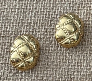 Vtg Monet Earrings Quilted Rope Polished Gold Tone Chunky Oval Signed 70s 80s - Picture 1 of 9