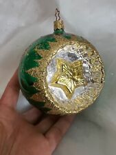 Inge Glas Ornament GreeGold Reflector Ball Christmas Indent Vintage Glitter Star
