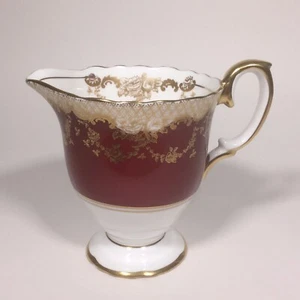 Crown Staffordshire Footed Creamer Fine Bone China Burgundy Gold Trim Vintage - Picture 1 of 11
