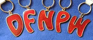 Metal Key Chain Ring Capital Letter D, F, N, P or W Gold Frame Sparkle Red Inset - Picture 1 of 6