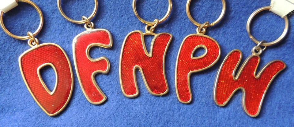 Metal Key Chain Ring Capital Letter D, F, N, P or W Gold Frame Sparkle Red Inset - Image 1 of 1