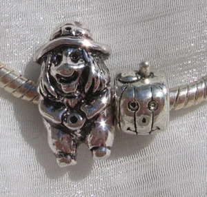 LOT 2 CHARMS PERLES ANNEAUX CITROUILLE SORCIERE HELLOWEEN METAL ARGENTE *E219 - Picture 1 of 1