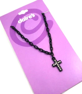 DD black metal chain sparkle cross pendant NECKLACE claire's jewelry - Picture 1 of 4