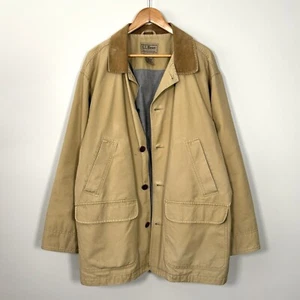 VTG LL Bean Canvas Chore Jacket Barn Coat Corduroy Collar Tan Lined XL - Picture 1 of 17