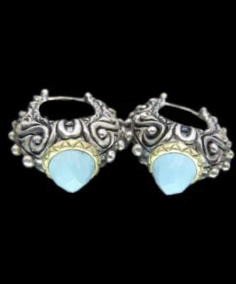 Barbara Bixby Turquoise Sterling Silver 925 w/ 18K Yellow Gold Hoop Earrings - Image 1 of 4