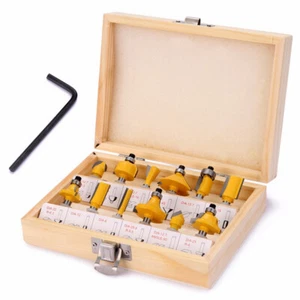 12 Piece Tungsten Carbide Tipped TCT Router Bits 1/4" Shank Sealed Bearing Set - Picture 1 of 7
