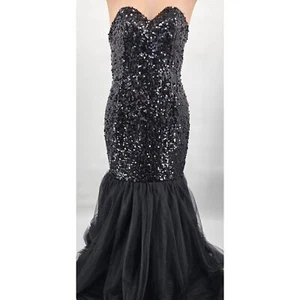 Women's Black Sequin and Ruffle Mermaid Gown Prom/Homecoming - Picture 1 of 20