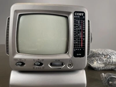 Coby Portable 5" B&W TV with AM/FM Radio - NEVER USED - TV1CBY CX-TV1 - Image 1 of 4
