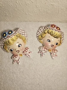 1956 Lefton Miss Daisy Dainty Pair of Wall Art Pockets. See Pics For Flaws - Picture 1 of 5